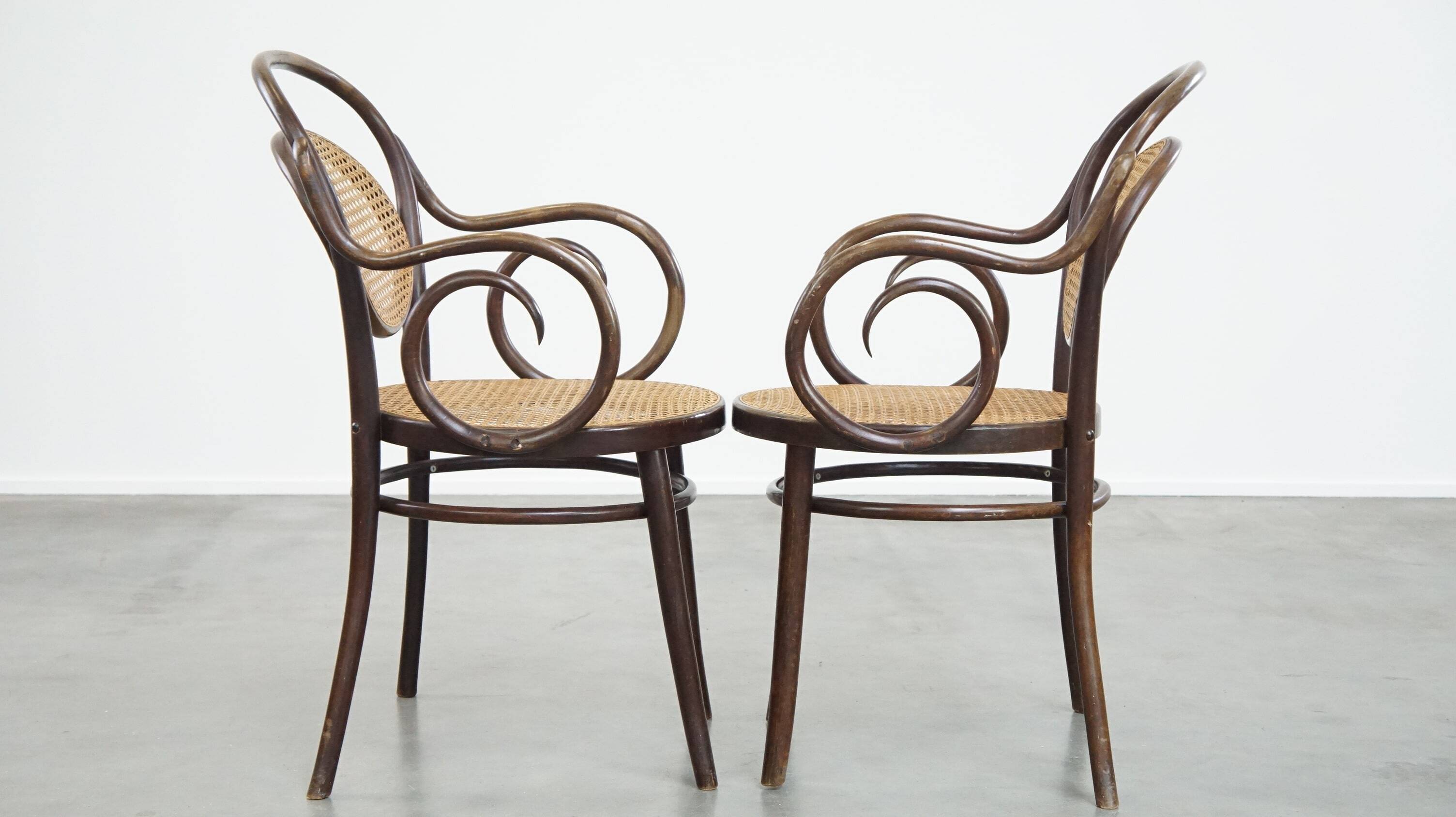 Very elegant, characterful, and graceful set of 4 Art Nouveau design bistro chairs