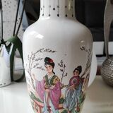 Chinese baluster vase. in glazed ceramic. geisha/wilderness motifs. stamped. high 32 cm
