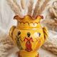 Vase pitcher Vallauris vintage yellow 3 Spanish dancers 50s