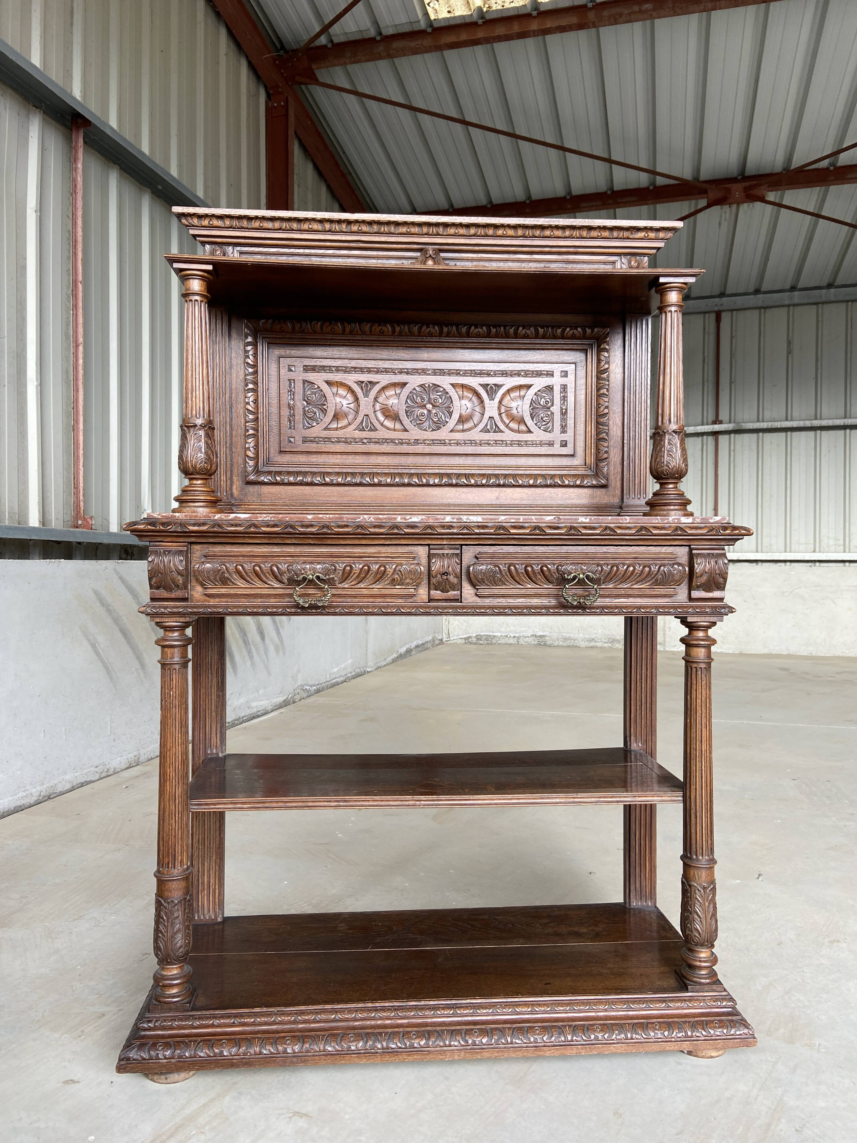 Neo Renaissance sideboard, France chateau Renaissance style Louis XIII carved oak 1880