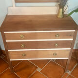 Commode ancienne française en merisier avec miroir – restaurée et peinte