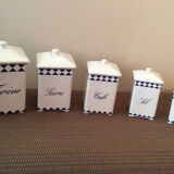 series of blue spice jars
