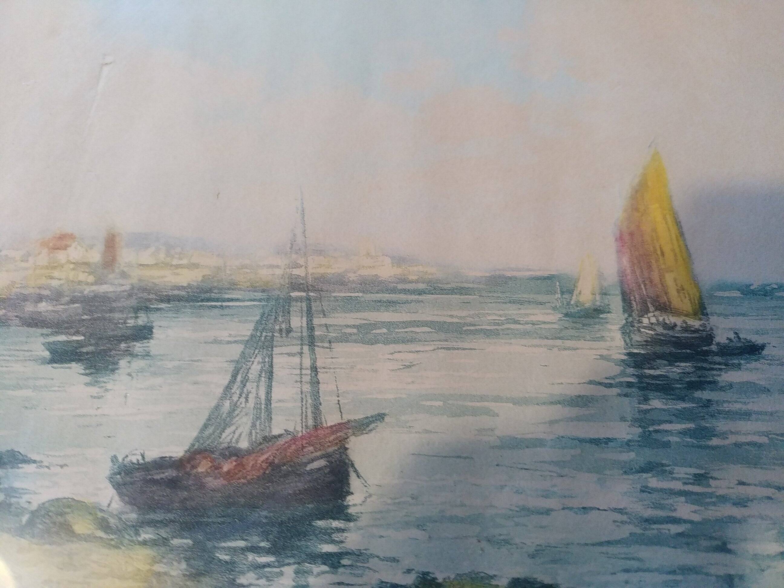 Alphonse Laffite. Aquatint old rigging in the bay.