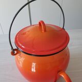 Old enamelled sheet metal cauldron