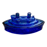 Vintage blue glass candy dish “Remember the Maine” - militaria