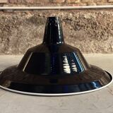 Large industrial pendant lampshade in black enamelled sheet metal.