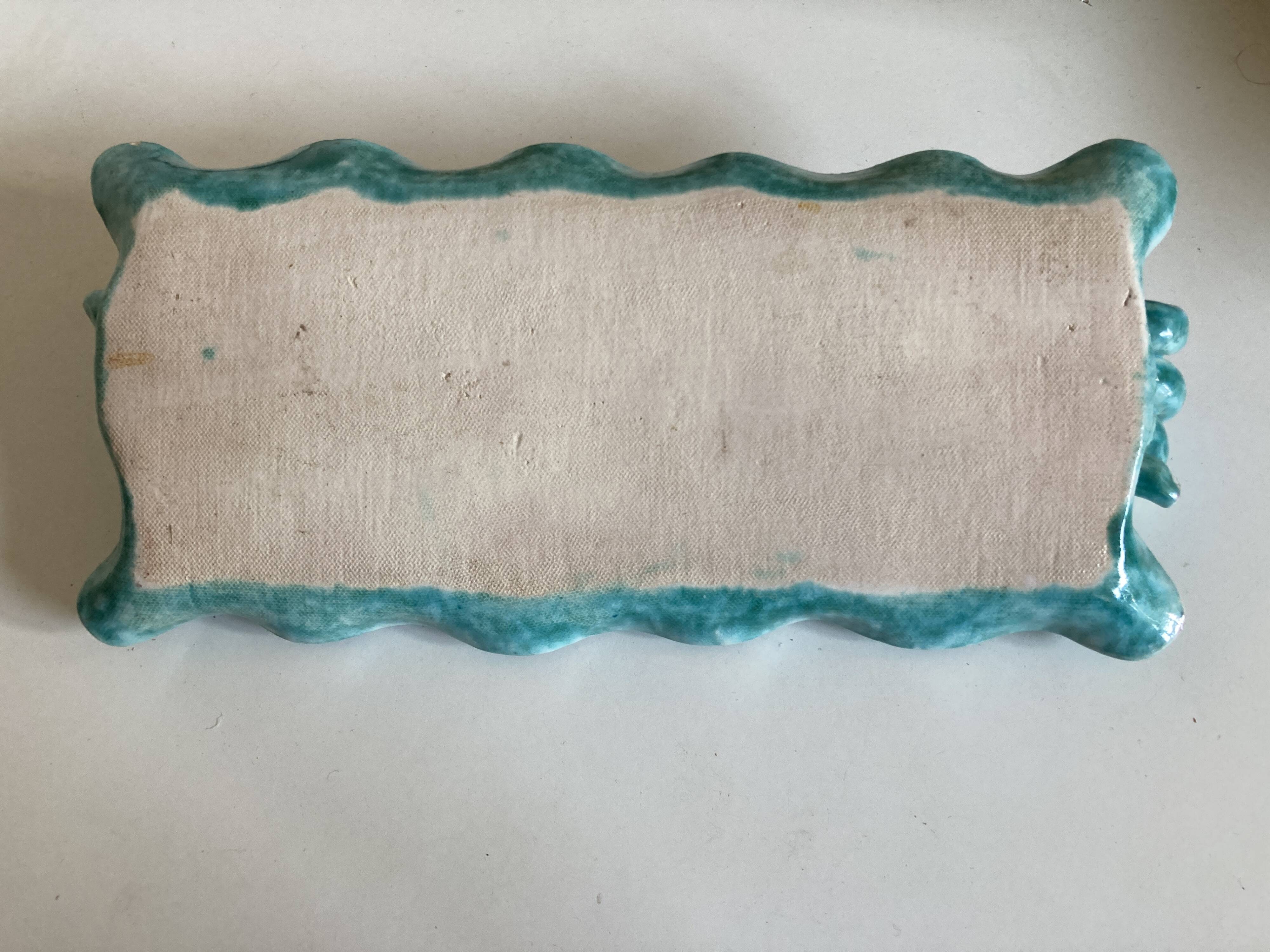 Wavy turquoise glazed earthenware plate 1960 Provence