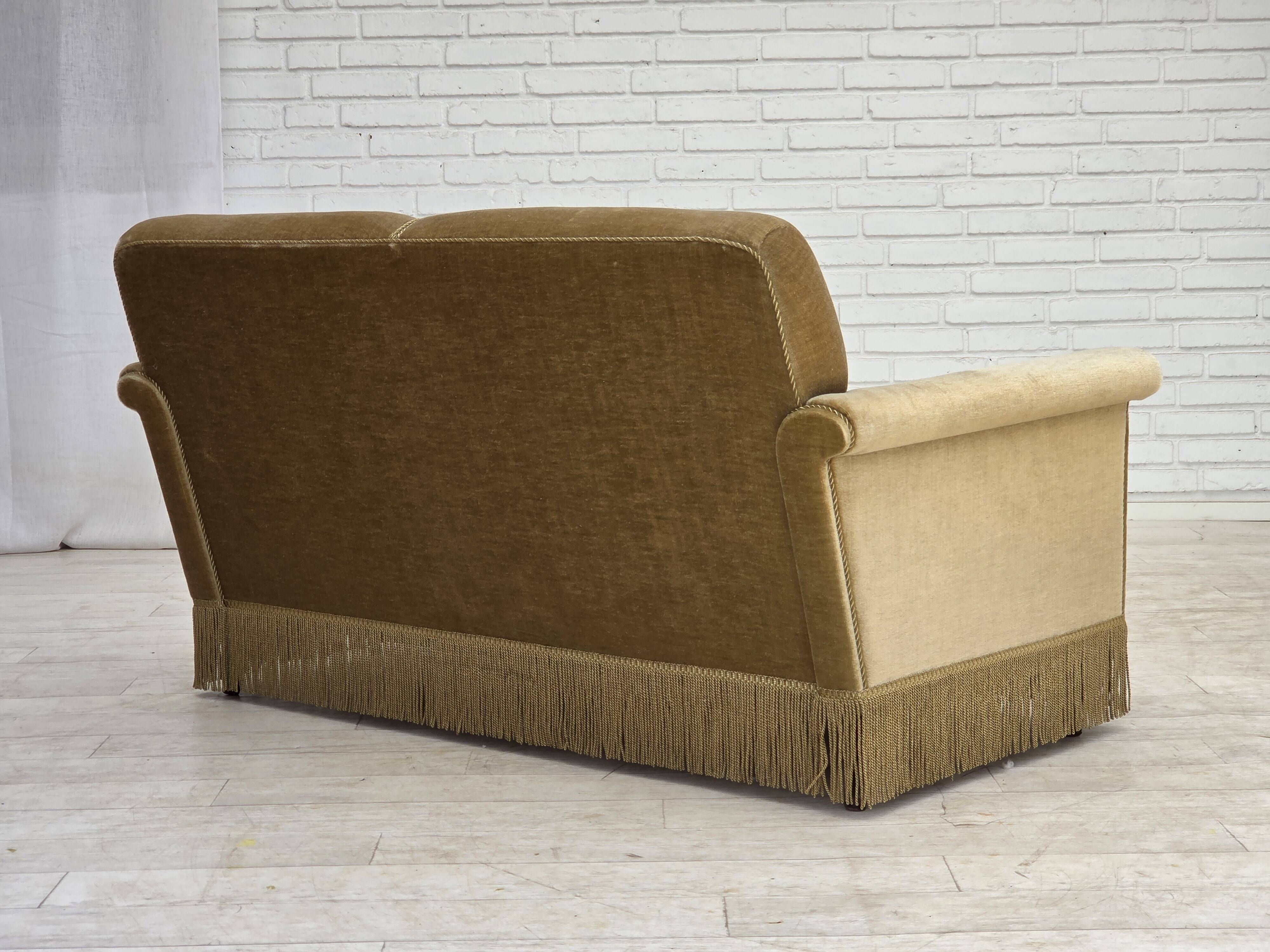 1970s, Danish 2-seater sofa, green furniture velour.