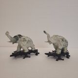 Pair of elephant paperweights, veined marble, 80s - France
