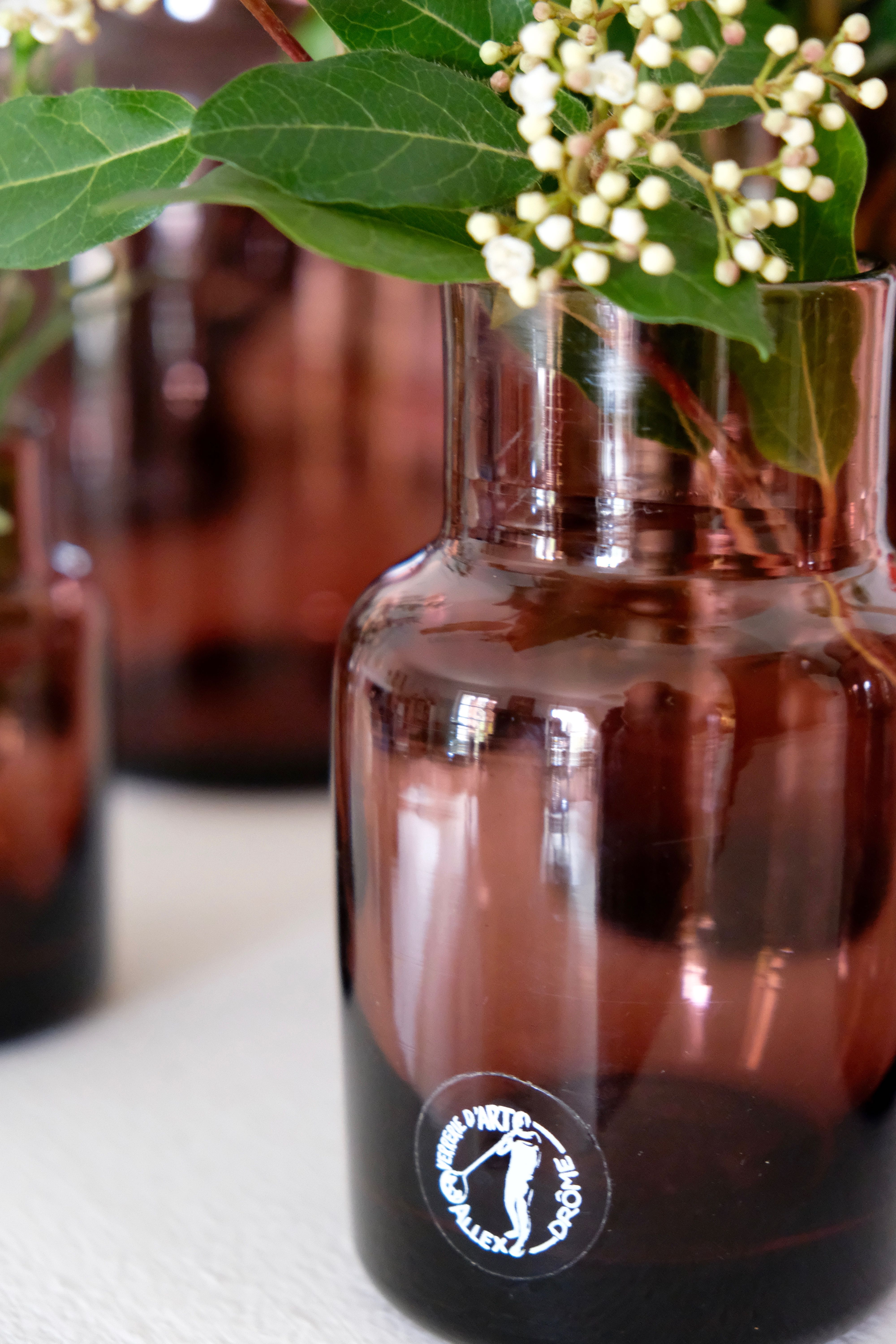 Set 5 vases in blown glass art glass ALLEX, Drôme