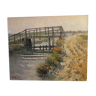 Oil on canvas, wooden Bridge in Camargue, signed