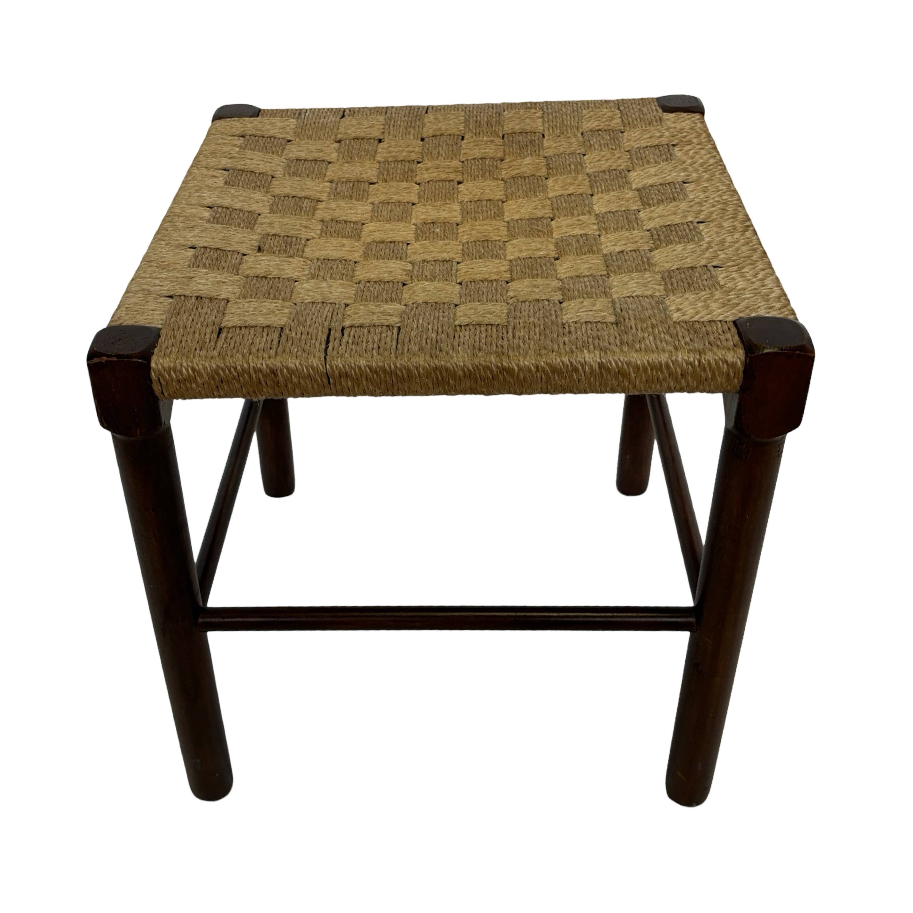 Vintage Wooden Stool With Rope Seat 60s Minimalist