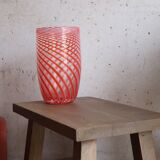 Blown glass vase with red spirals - Murano