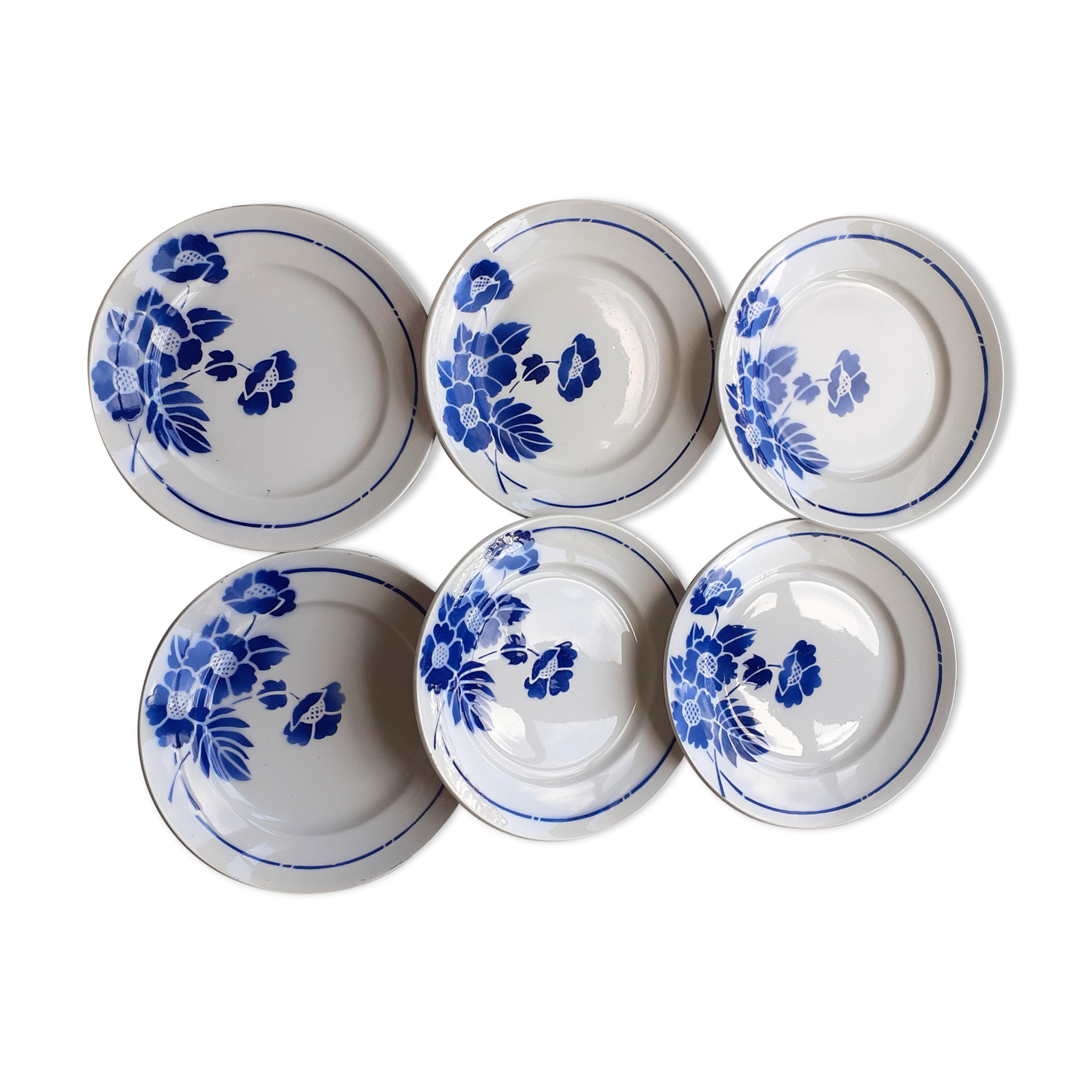 6 flat plates blue flowers
