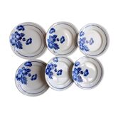 6 assiettes plates fleurs bleues