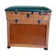 Coffre tabouret de pêche  en bois et skaï vert