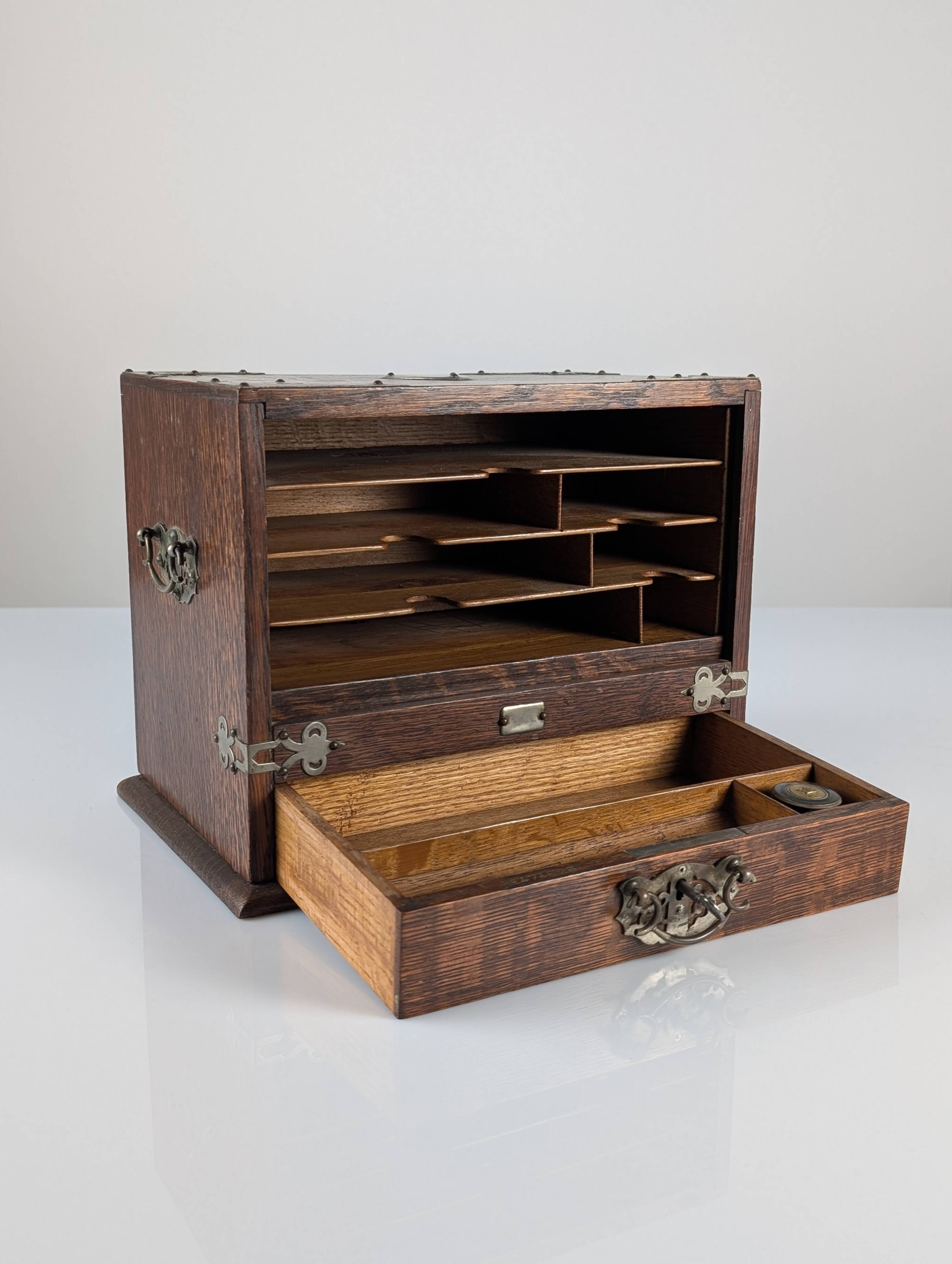 Victorian Oak Writing Cabinet with Automatic Tambour, 19th Century