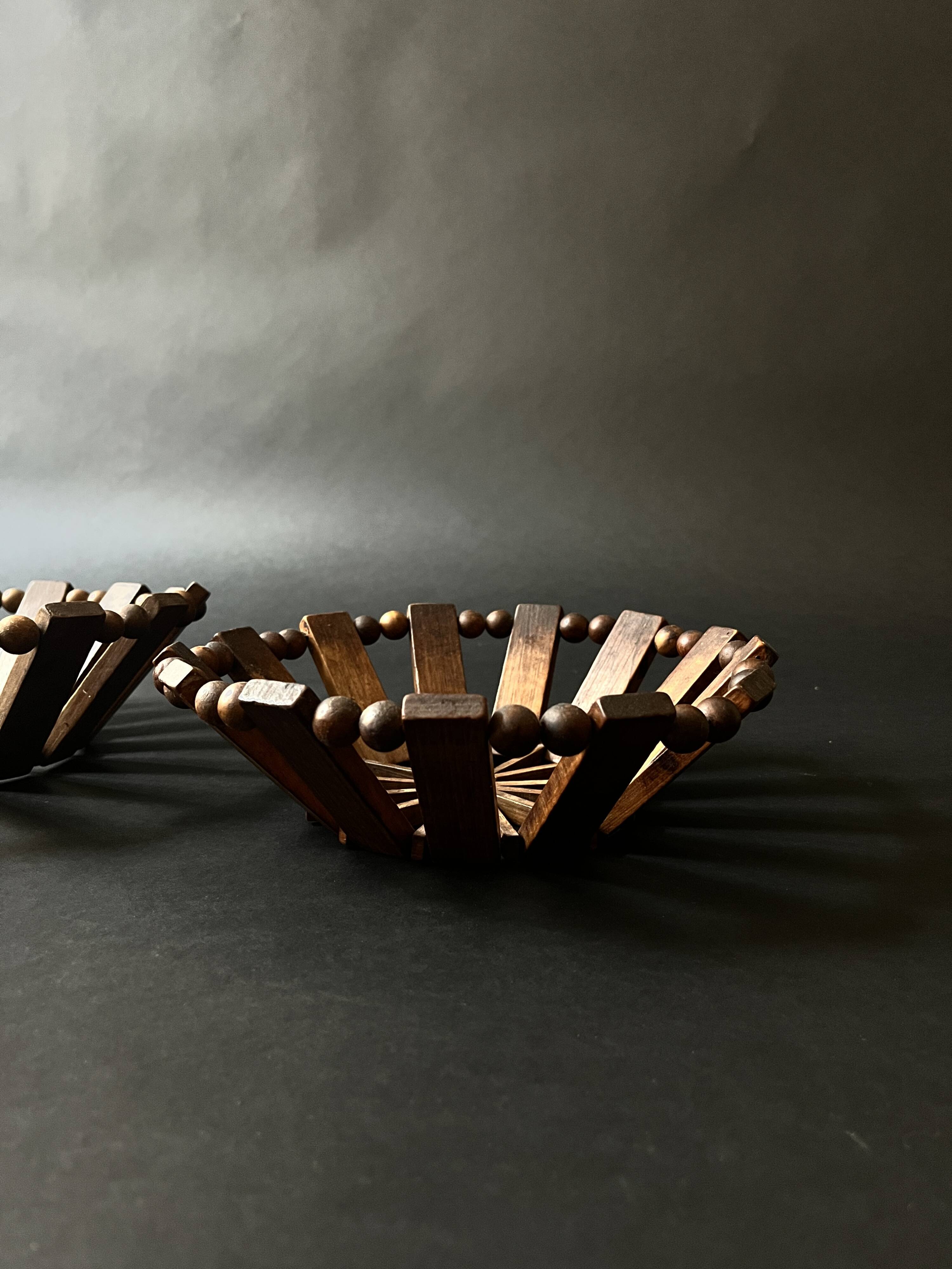 Olive wood and wooden bead fruit basket, France 1970