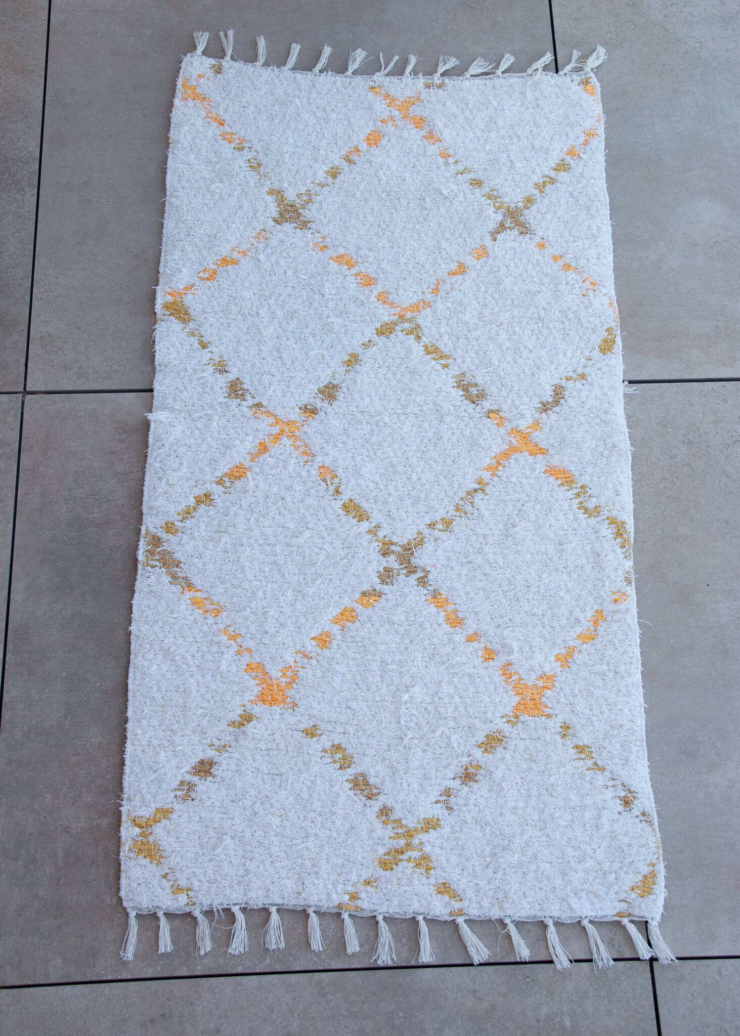 Tapis artisanal en coton recyclé - Reversible - Jaune