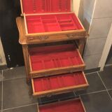 Solid wood silver cabinet with 5 drawers for 173 place settings, silver-plated metal, Solid silver