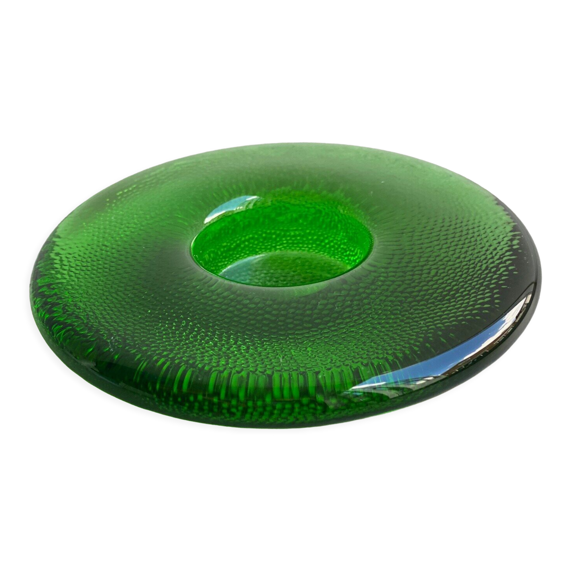 Vintage green structured glass Iittala Nappi tealight holder / candleholder / votive, Markku Salo