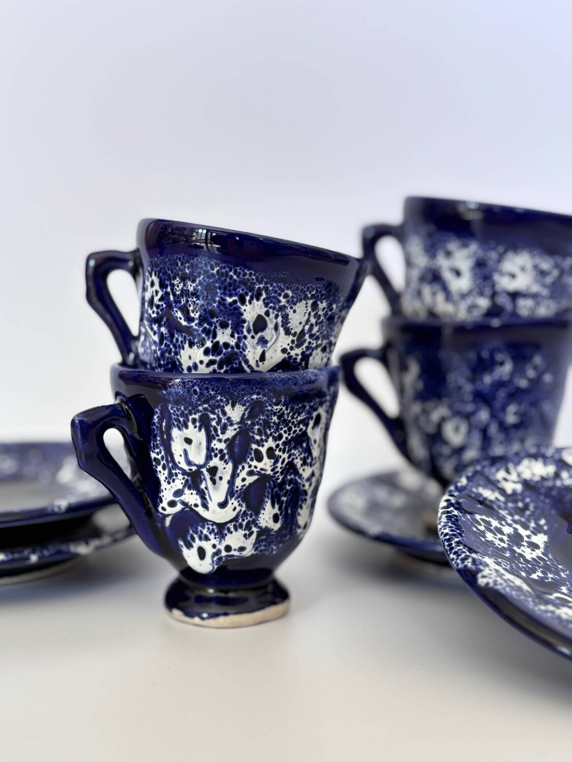 Vallauris blue ceramic cups from the 60s