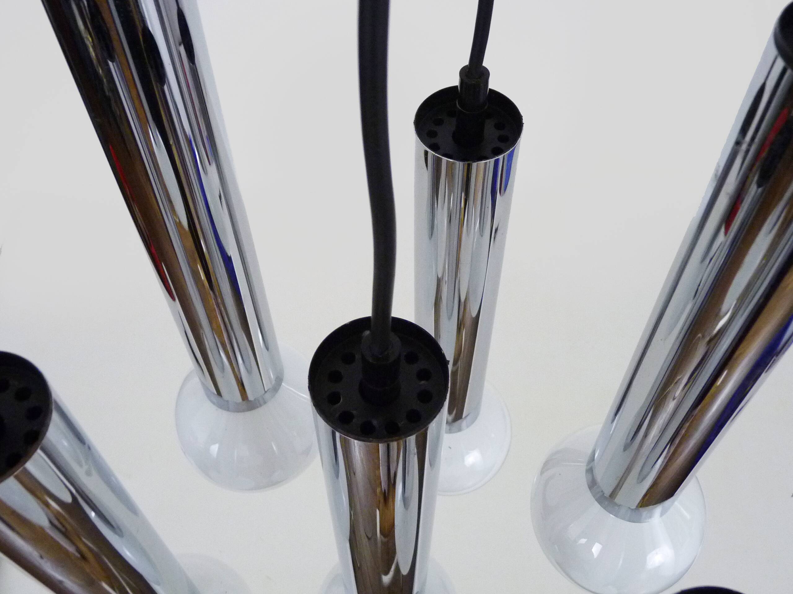 Vintage chrome metal waterfall pendant light with 7 lights Doria Leuchten. 70s