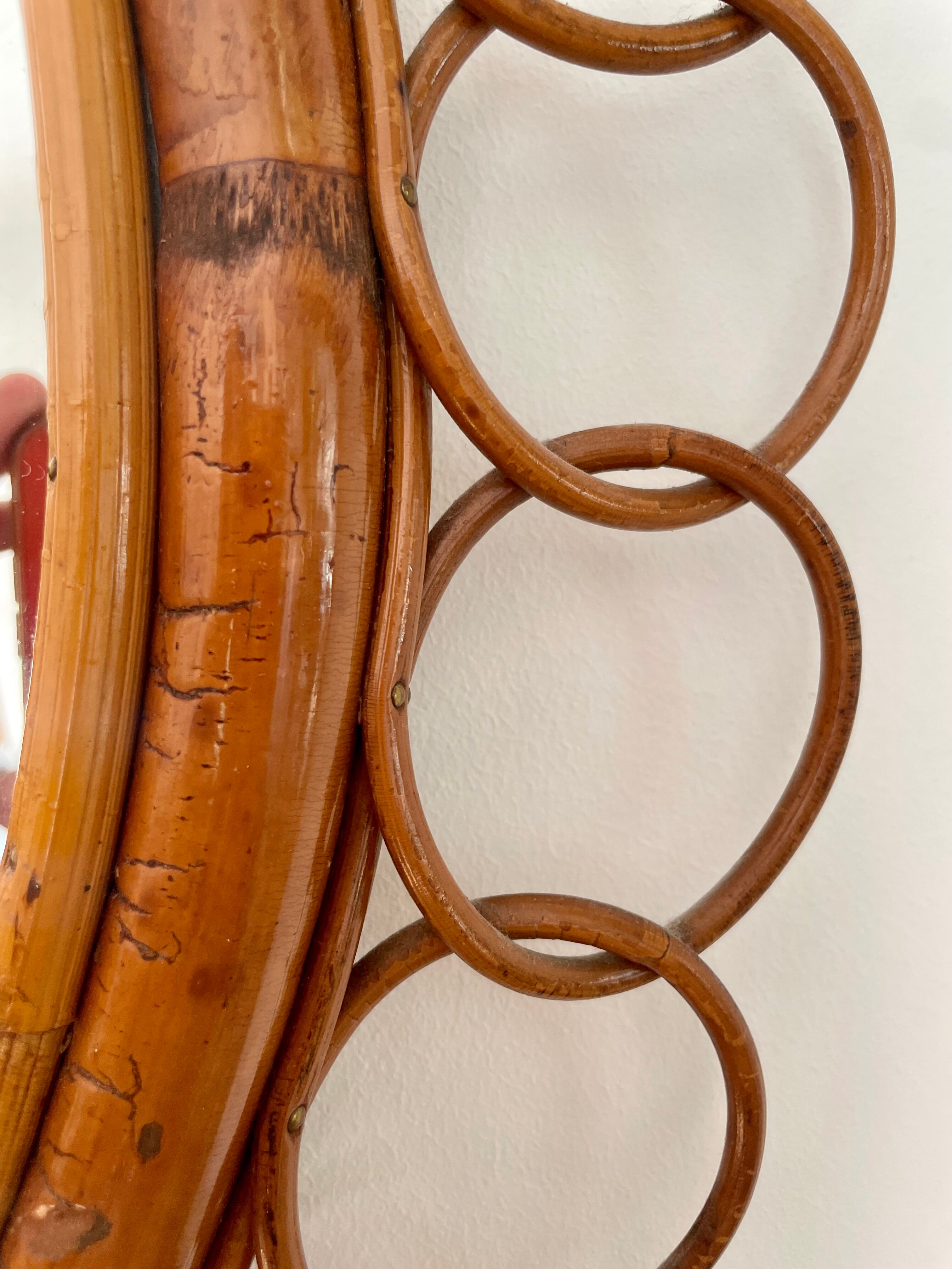 Miroir Soleil En Rotin Courbé. Vers 1960