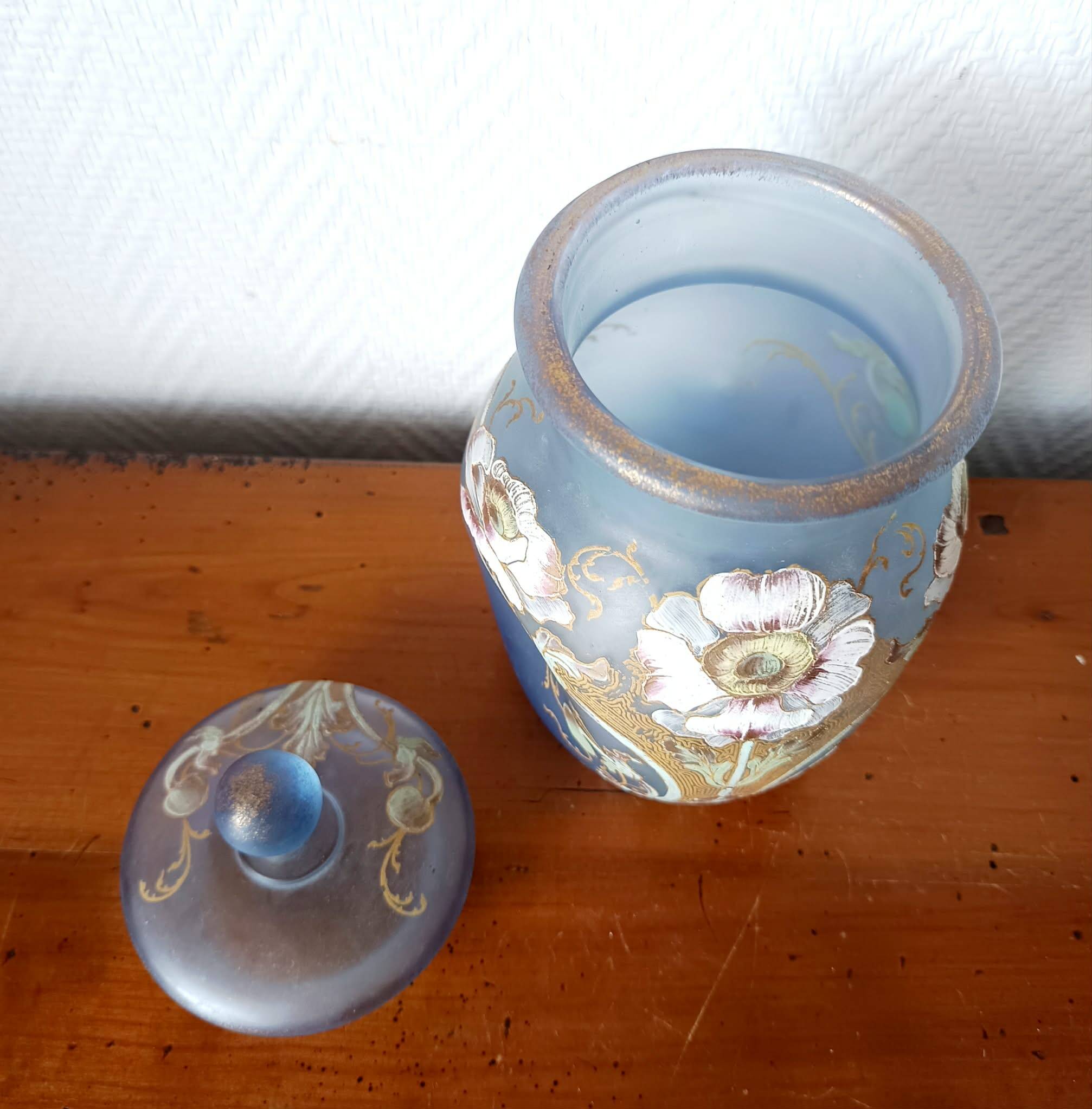 Art Nouveau covered vase with anemones