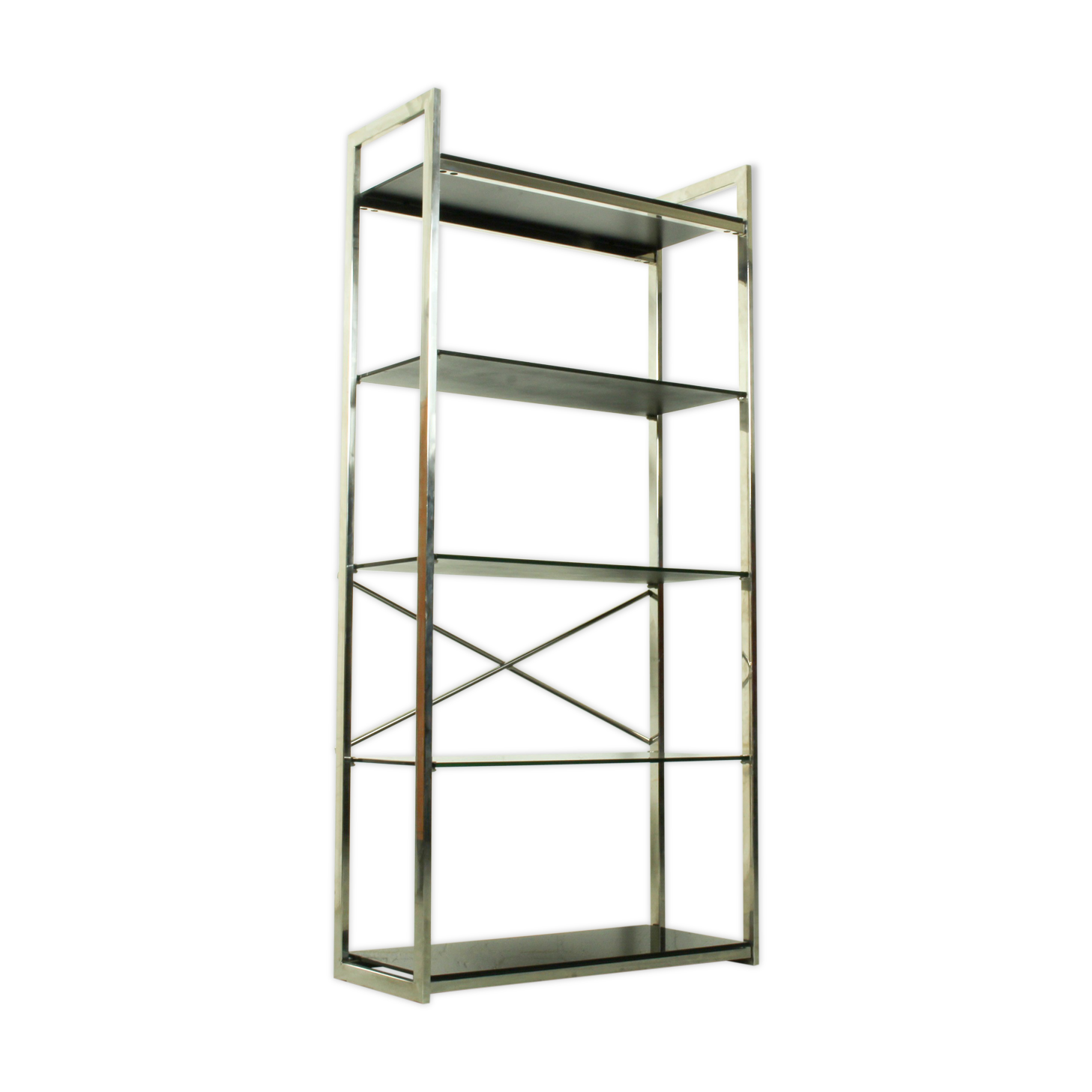 Chrome & smoked glass shelving unit, 1970s