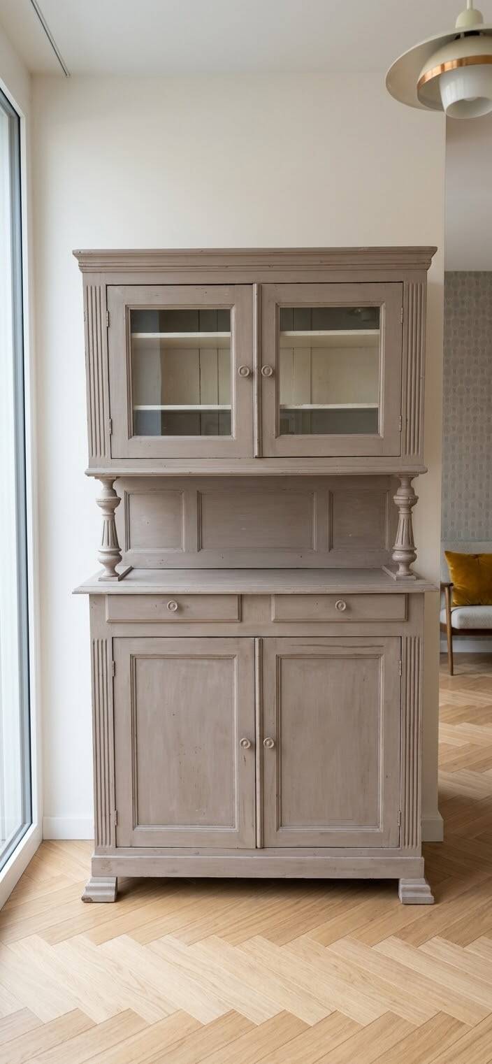 Vaisselier ancien années 1930 en bois gris