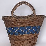 Vintage wicker basket with blue band