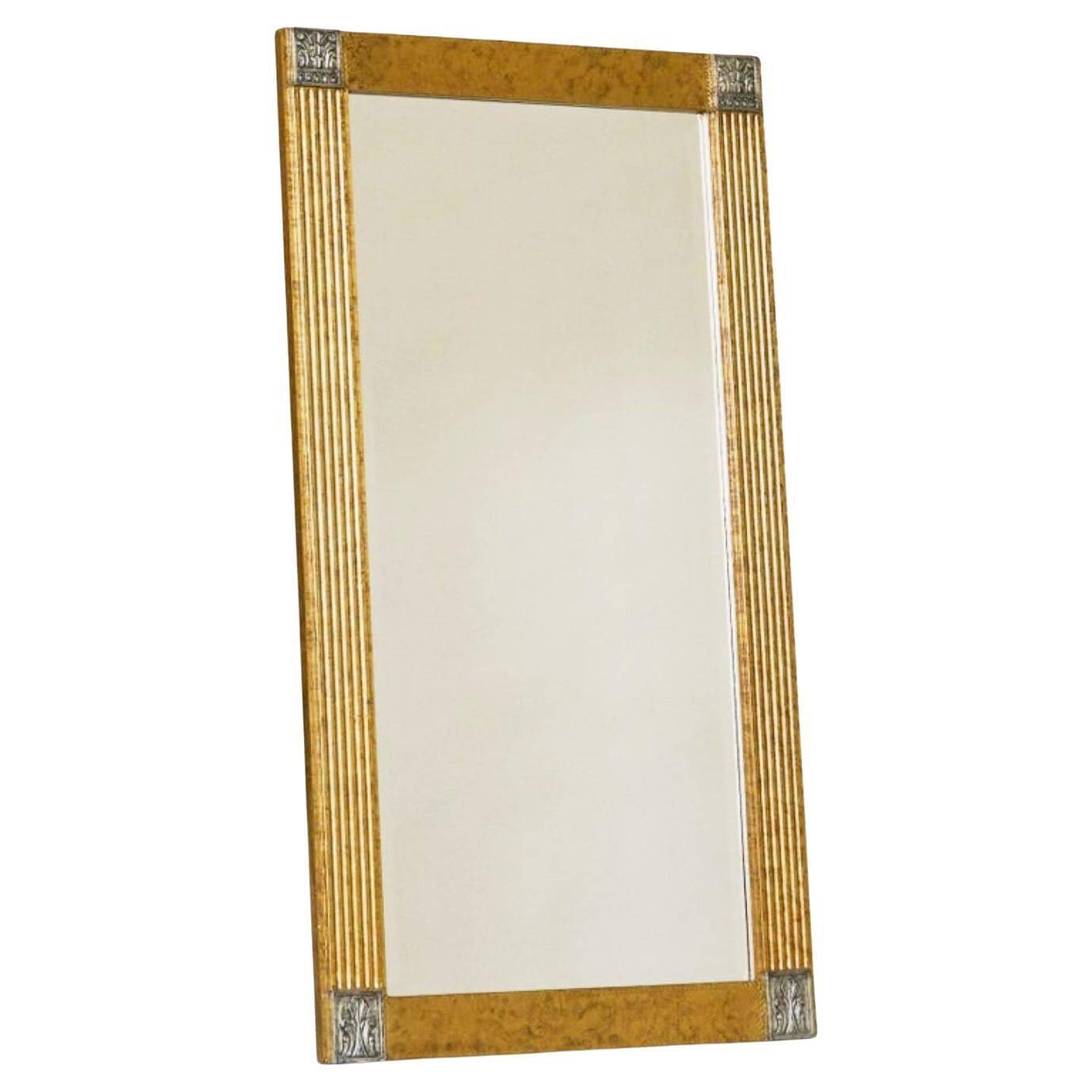 Grand miroir Art déco en laiton patiné avec verre facetté années 1960
