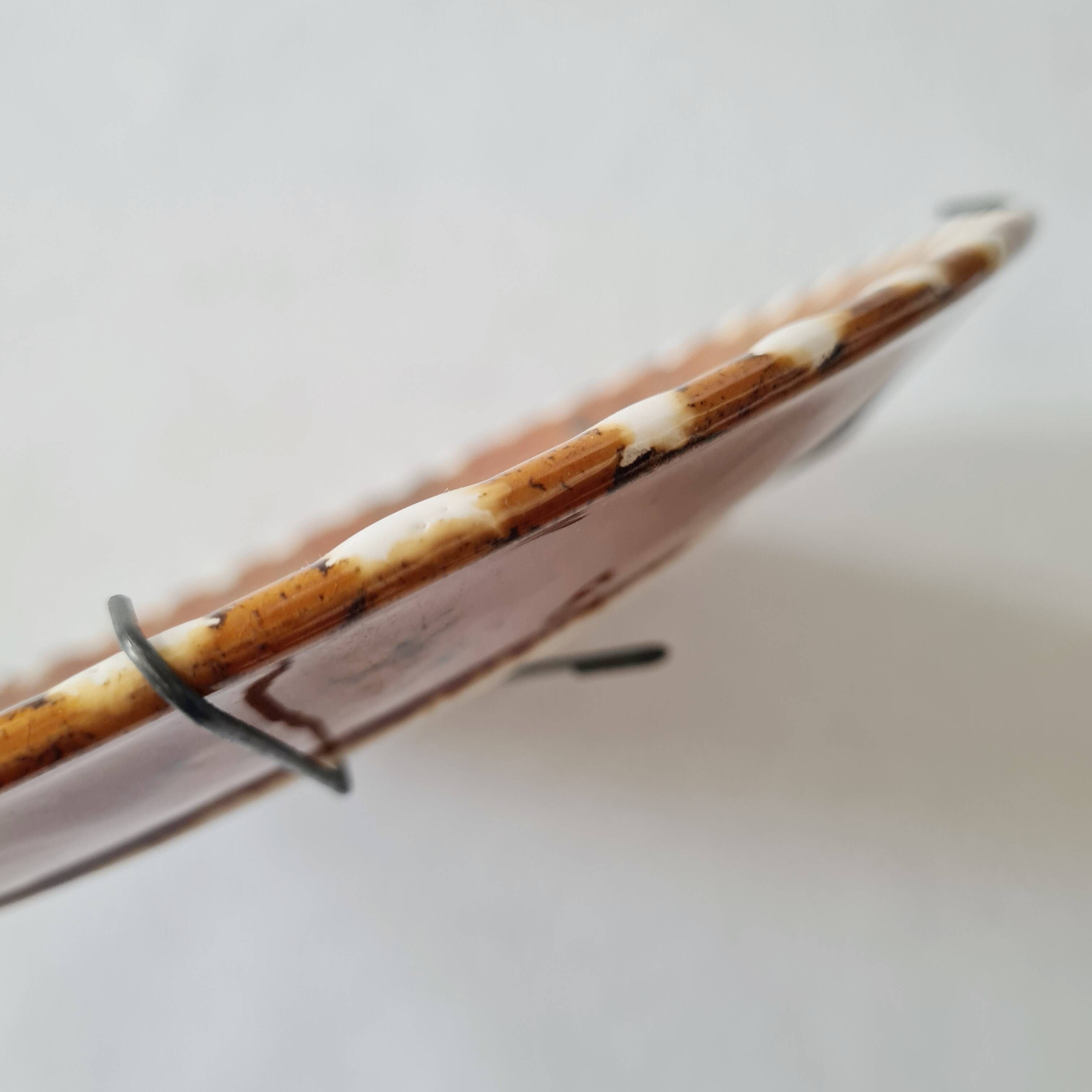 Vintage Ceramic Plate - Flower Decor - Amber Glaze