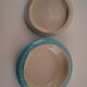 Turquoise blue earthenware candy box decorating stylized frieze fish Art Deco
