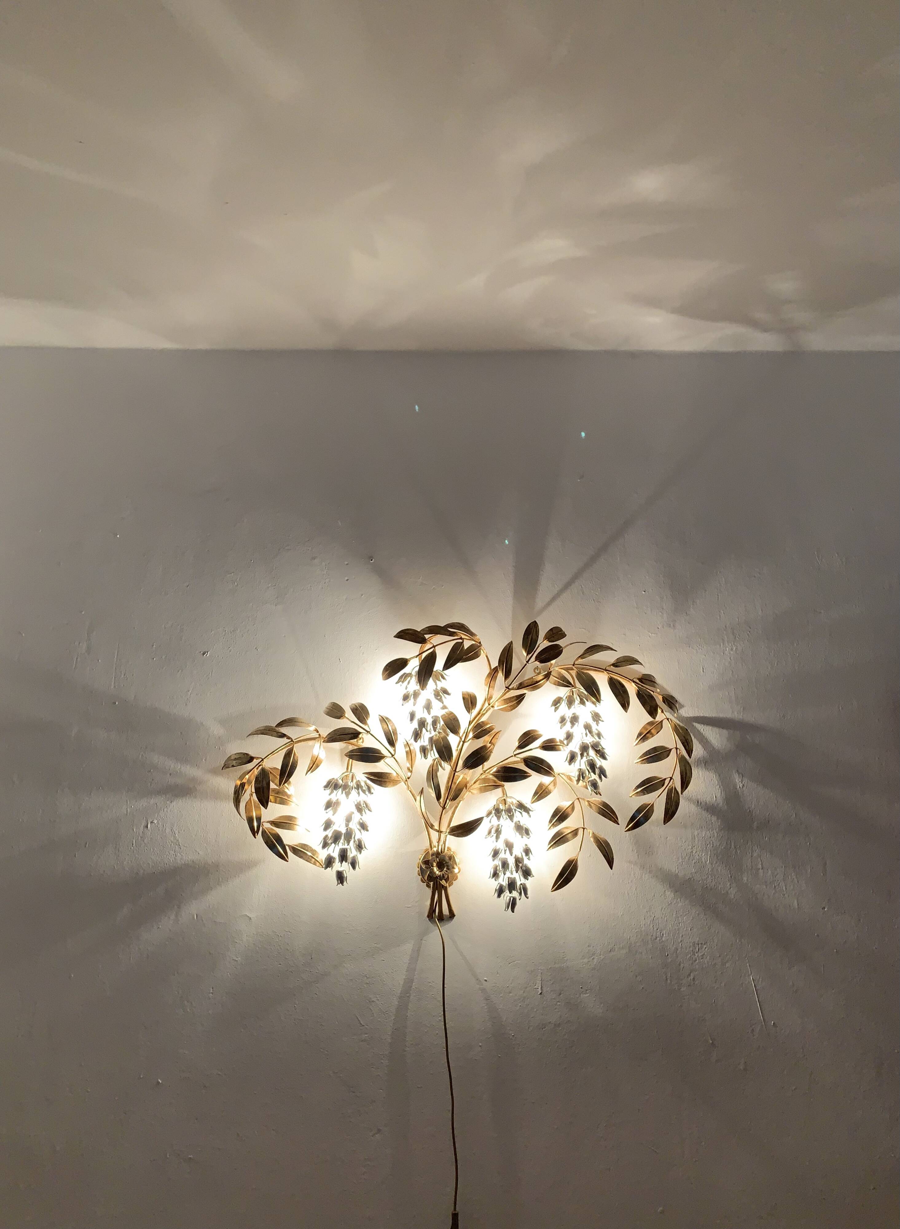 Large Hollywood Regency Palm Leaf Wall Lamp by Hans Kögl