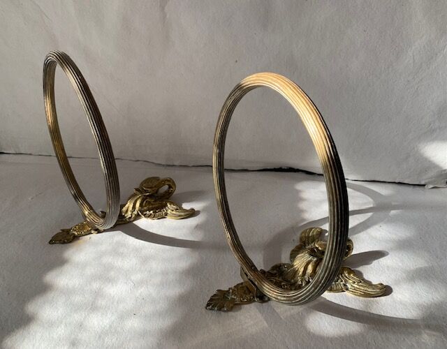 Wall-mounted towel rings in brass and bronze gilded vintage swan, 1960, France