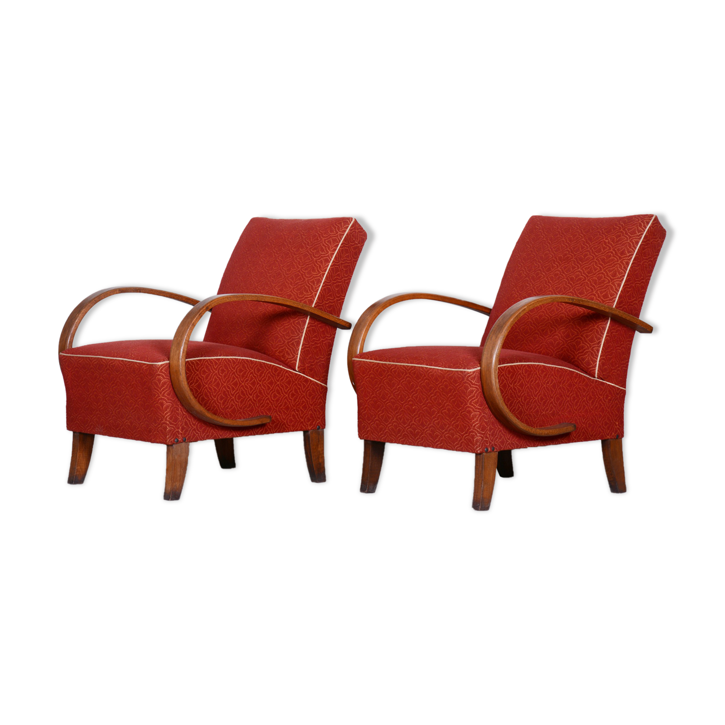 Pair of red Art Deco armchairs made in the 1930