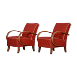 Pair of red Art Deco armchairs made in the 1930