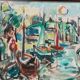 Original Swedish Oil on Canvas" Harbor" By Sven Sinde, Vintage & Framed 47×38cm
