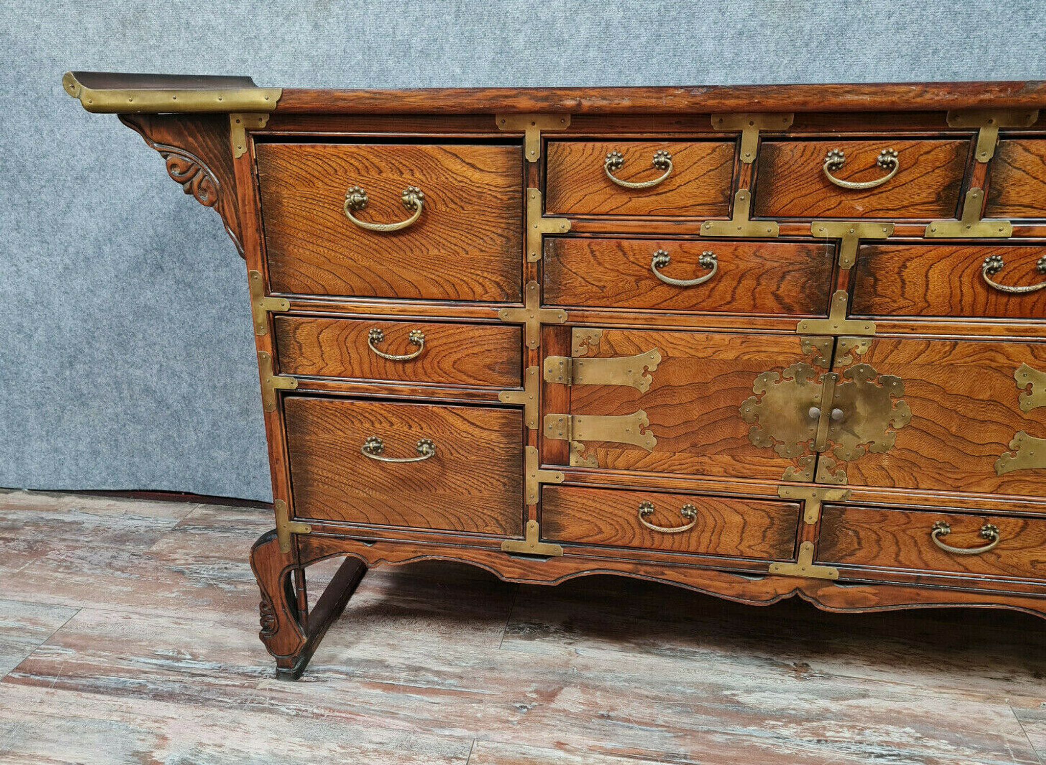 Asian pagoda buffet in exotic wood and gilded bronze circa 1920-1940