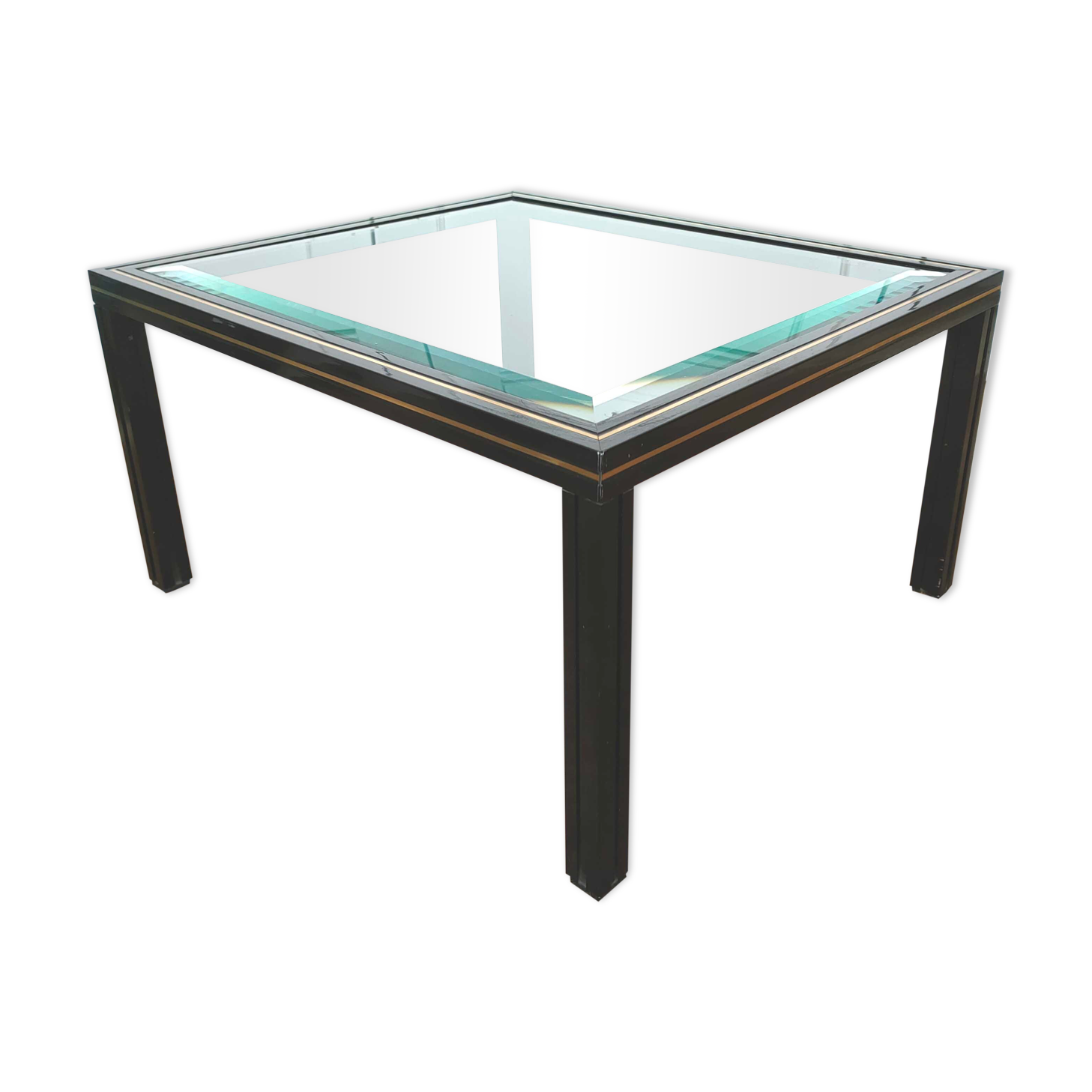 Coffee table beveled glass and black and gold metal