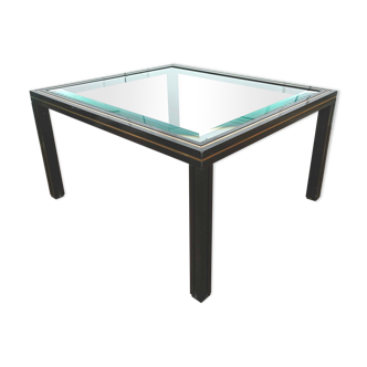 Coffee table beveled glass and black and gold metal