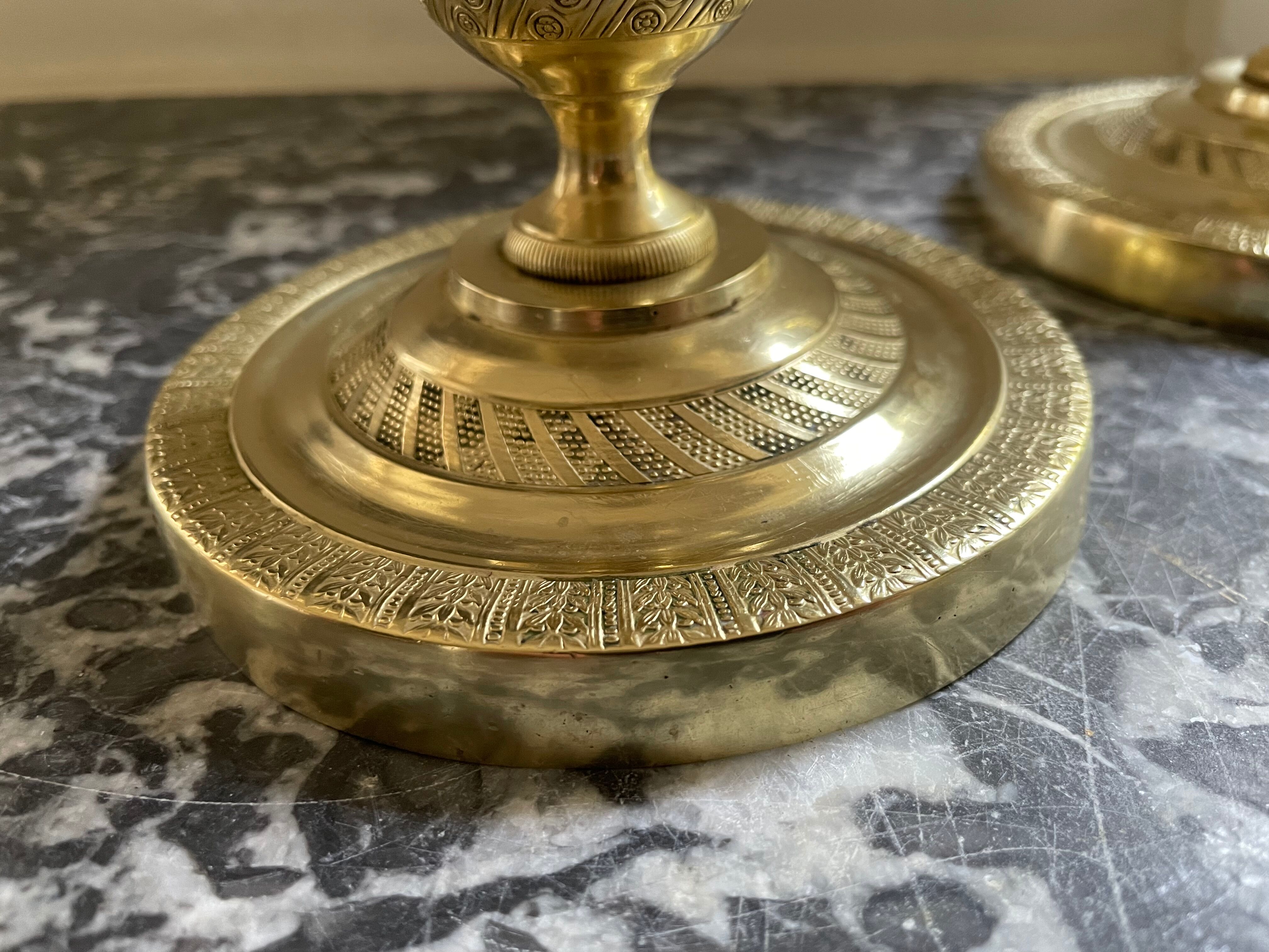 Pair of torch candle holders in chiseled gilded bronze XIXEME