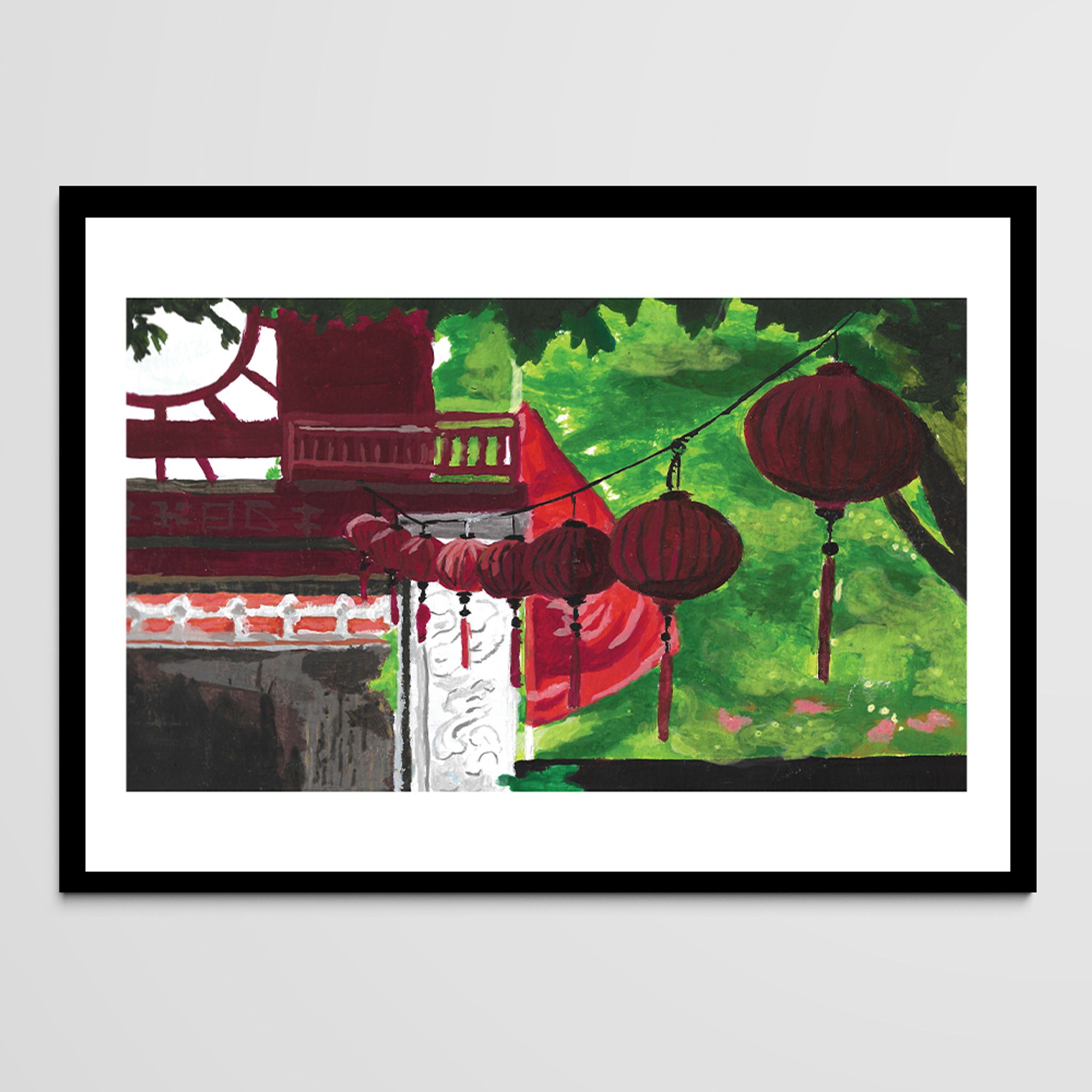 Hanoi lamps - A4 - Gouache painting - Vietnam - Asia - Travel