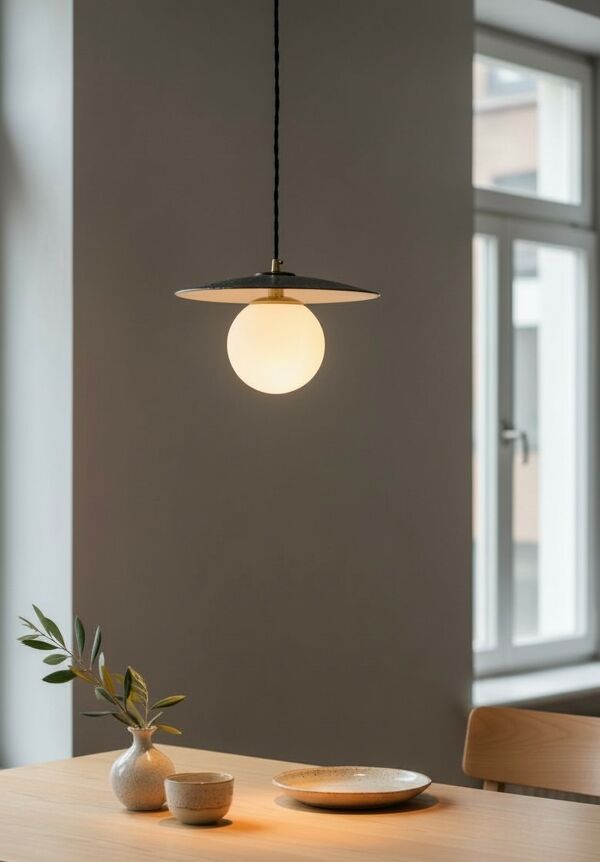 Suspension industrielle tôle émaillée mouchetée et opaline