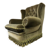 Fauteuil club vintage vert à franges