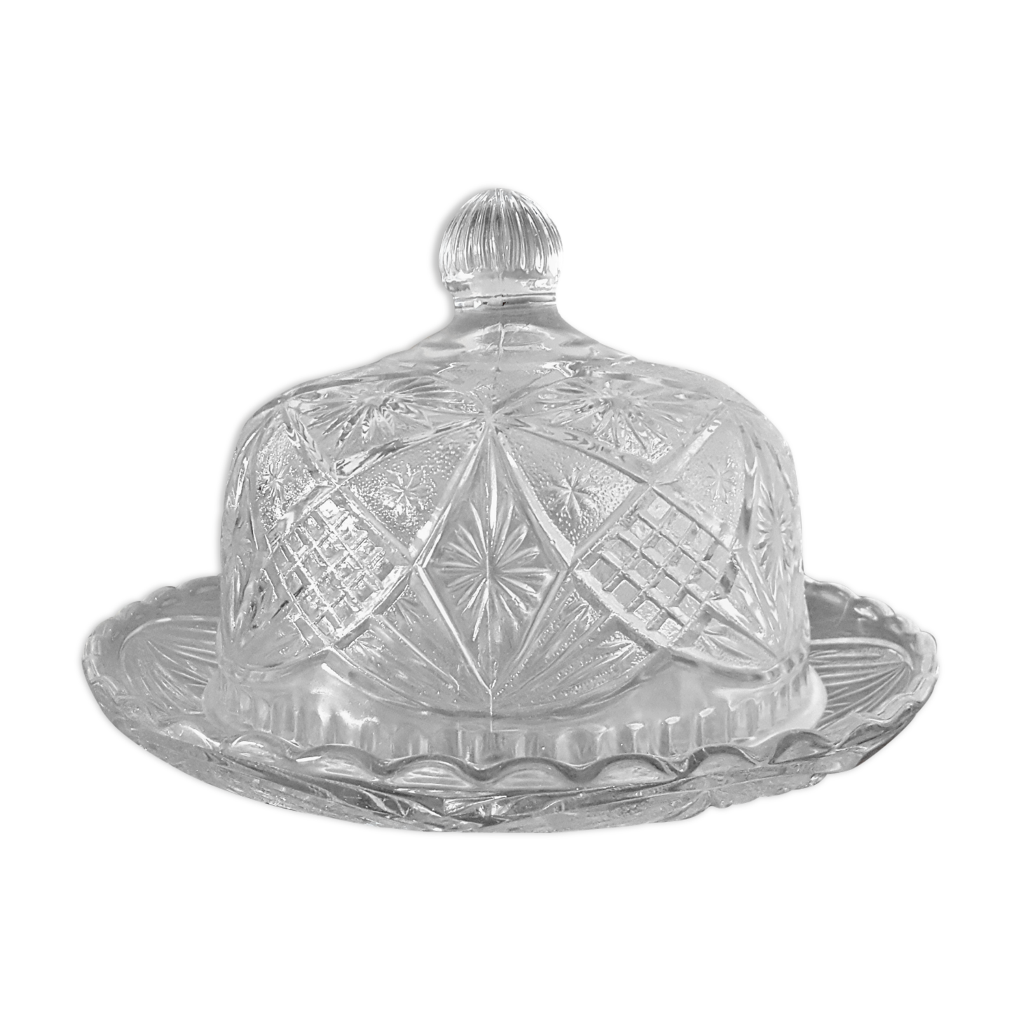 Chiseled glass bell and cheese or cake tray
