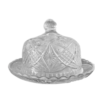 Chiseled glass bell and cheese or cake tray