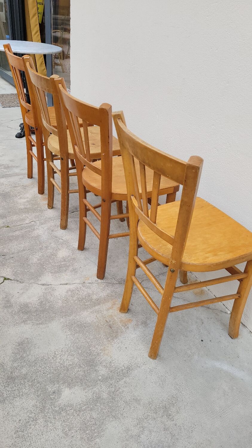 Series of 4 chairs of bistrot restaurant old 1950